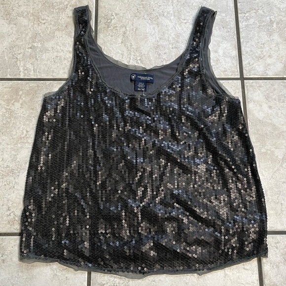 American Eagle Sequins Grey Top Size M. - Picture 1 of 5